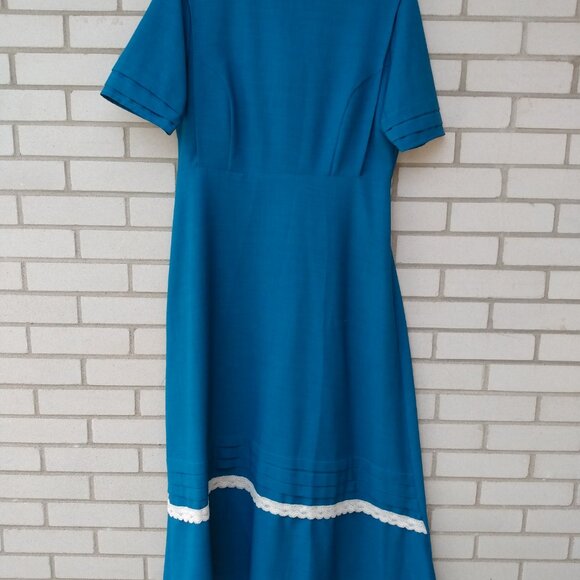 Amish Mennonite Cape Dress Plus Size 46"B 37"W Handmade Modest Teal Blue Prairie - Picture 2 of 11